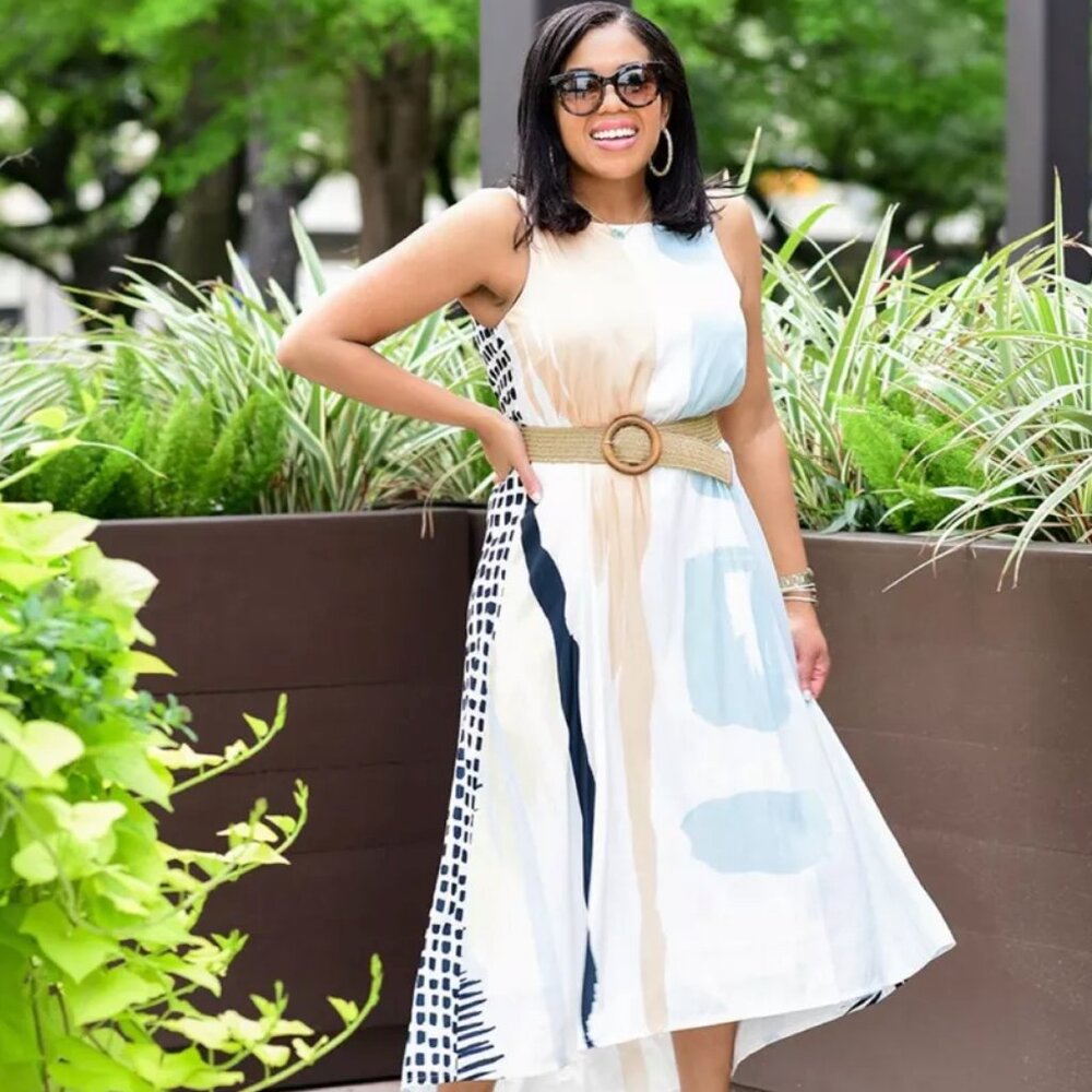 Abstract Print Midi Dress Size M/L - Oversized Sleeveless Boho